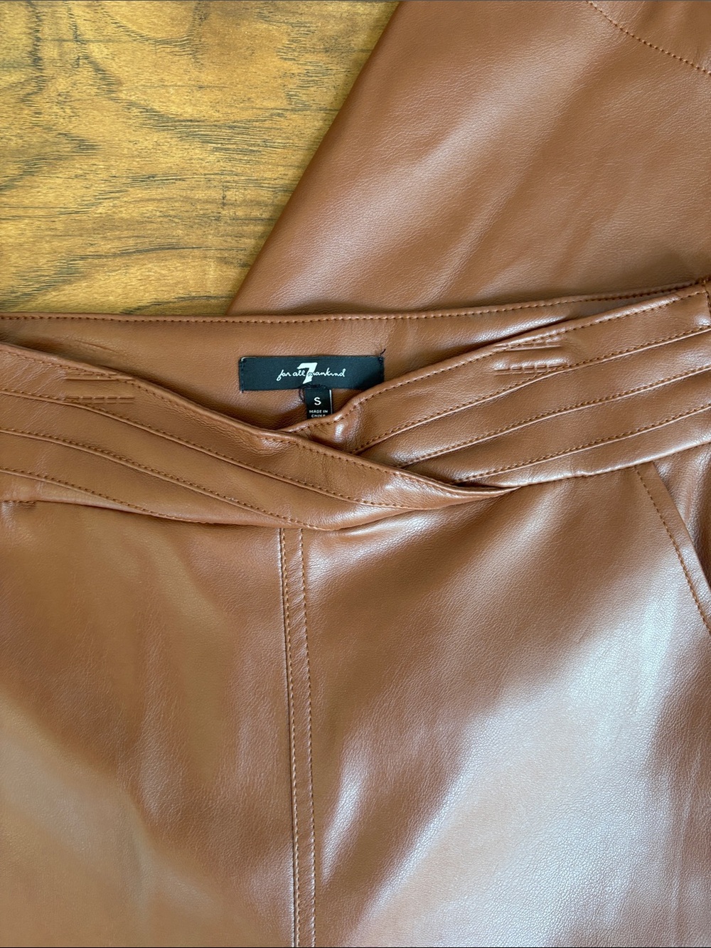 7 For All Mankind cognac Faux Leather Straight-Leg Pants - Picture 4 of 7